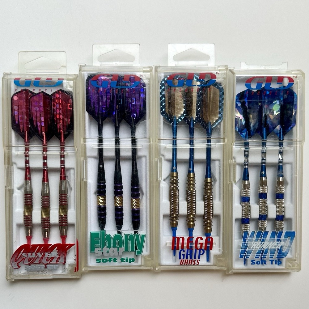 Vtg GLD Soft Tip Darts Lot Mega Grip Wind Runner Ebony Star Holo Flights 4 Sets